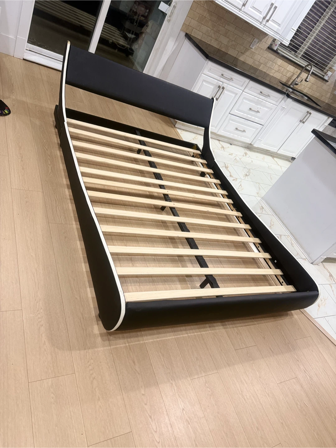 Modern black and white platform queen bed frame