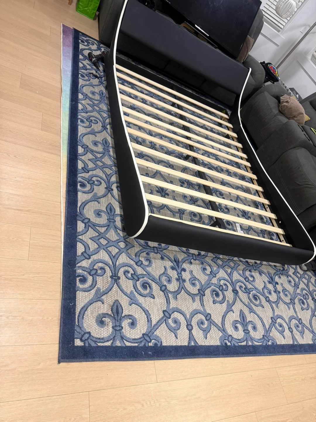 Modern black and white platform queen bed frame - photo 2