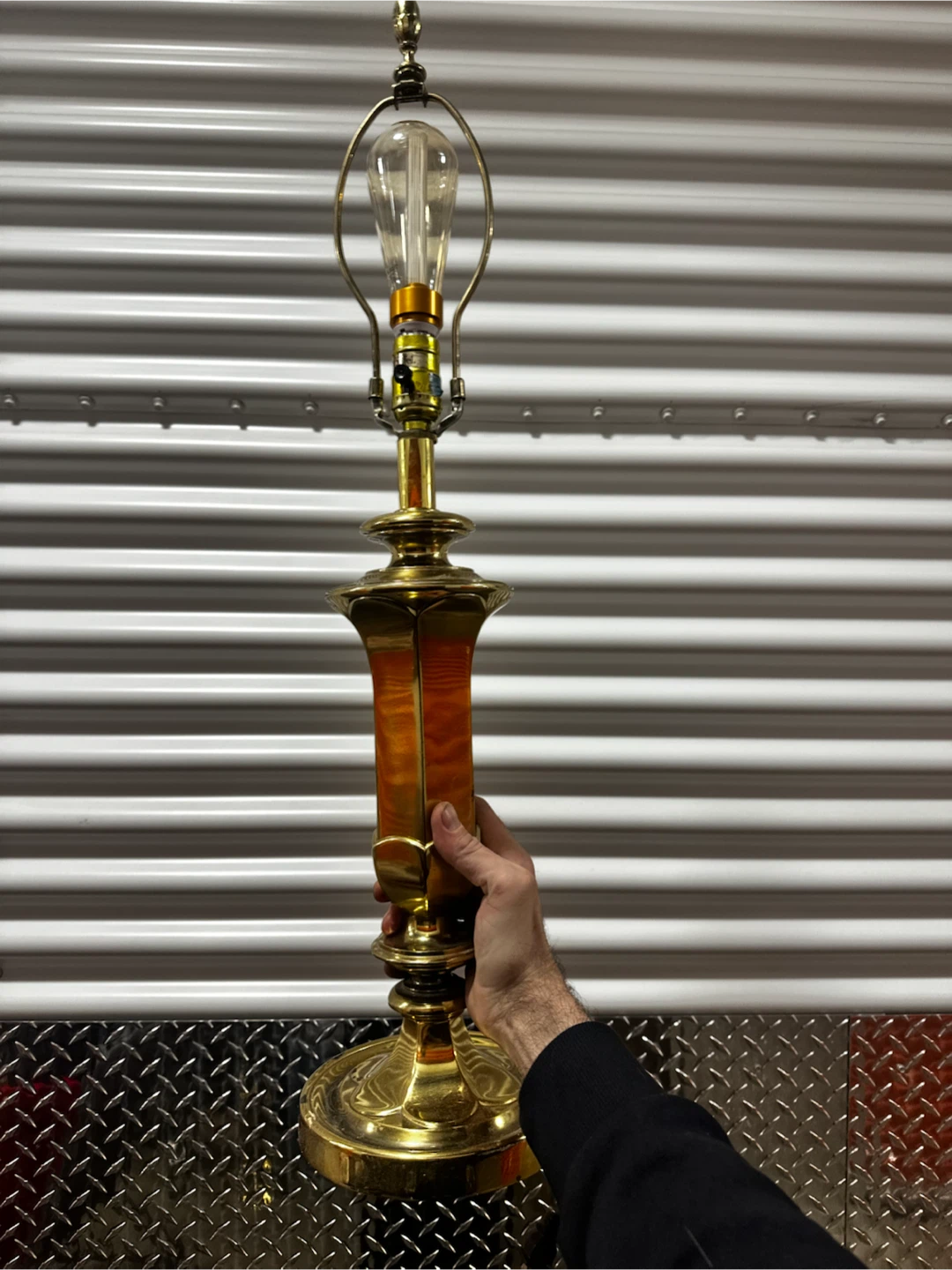 Vintage Stiffel Brass Hexagonal Column Table Lamp