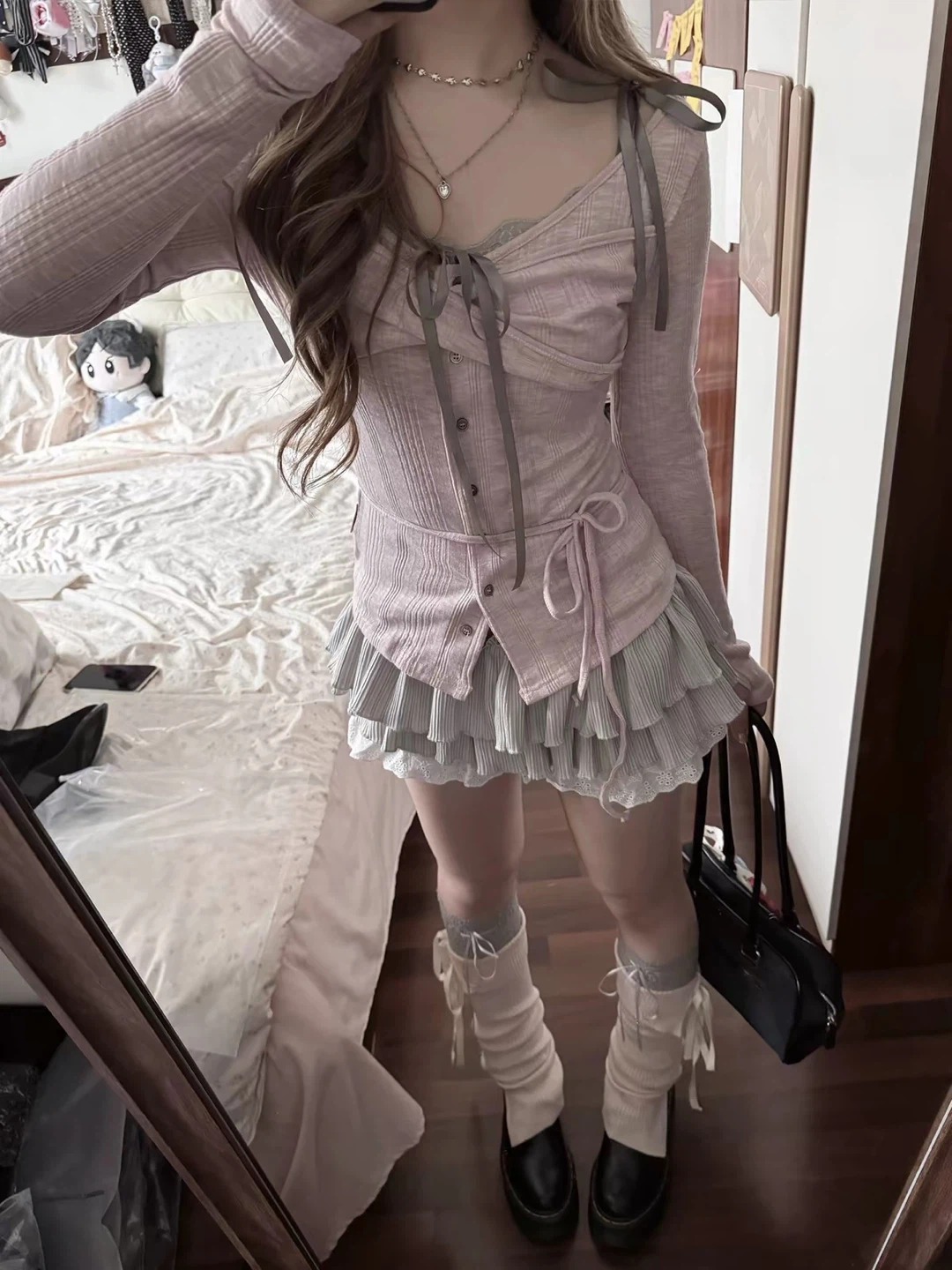 Korean not your rose Baby Pink Cardigan Top - photo 3