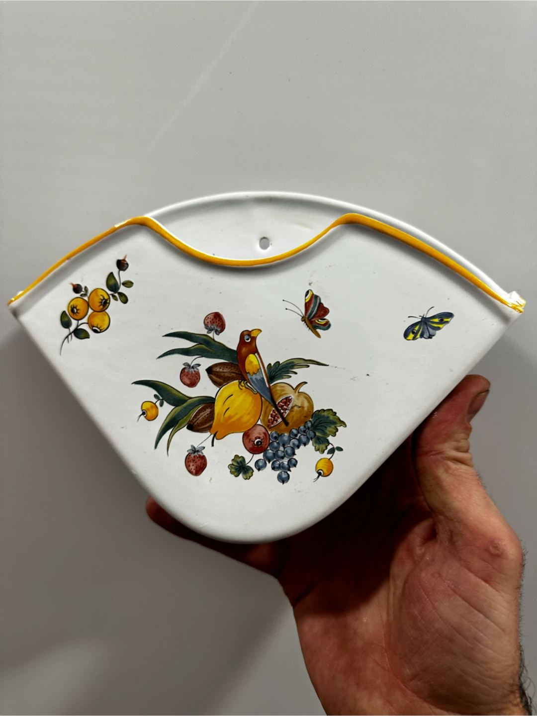 Vintage French Faience Bird Wall Pocket Filter Holder