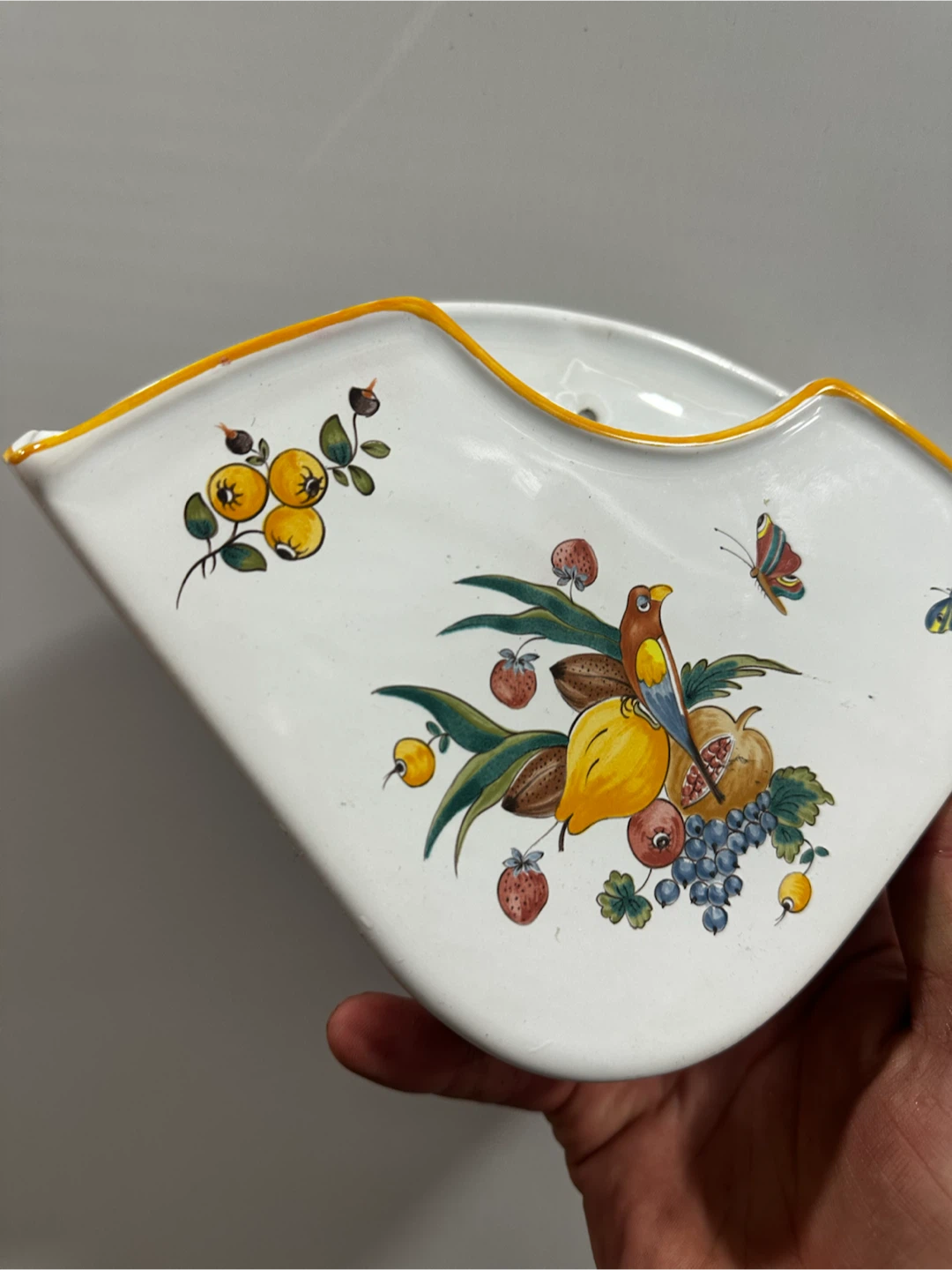 Vintage French Faience Bird Wall Pocket Filter Holder - photo 2