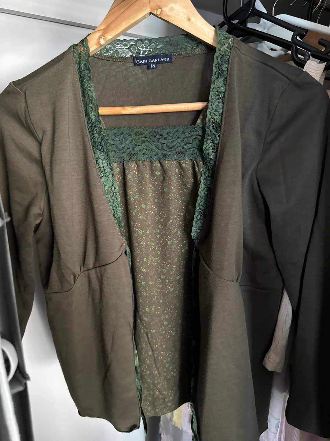 Japanese Haute Counture Olive Green Layered-Look Top - photo 2