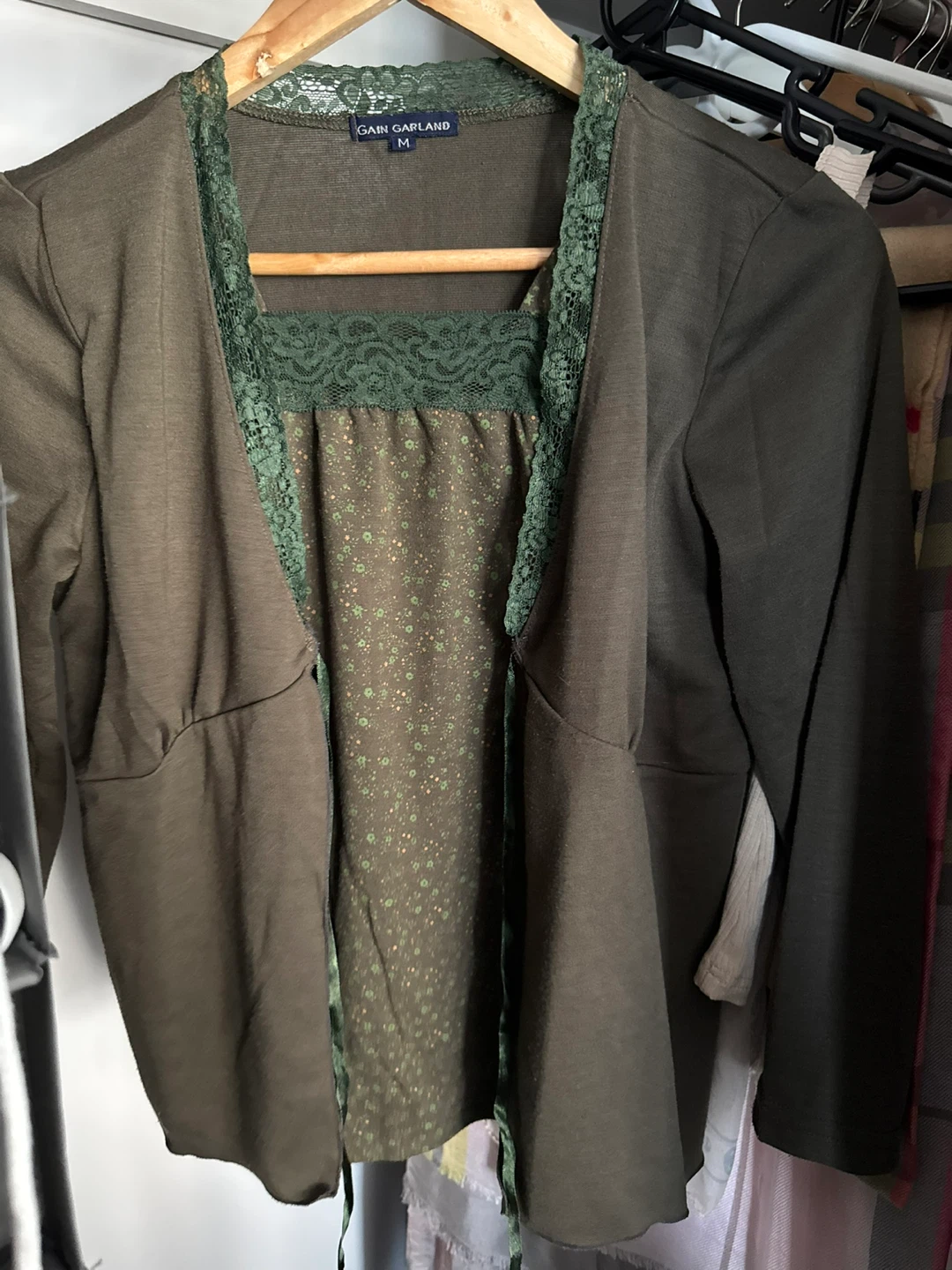 Japanese Haute Counture Olive Green Layered-Look Top - photo 3