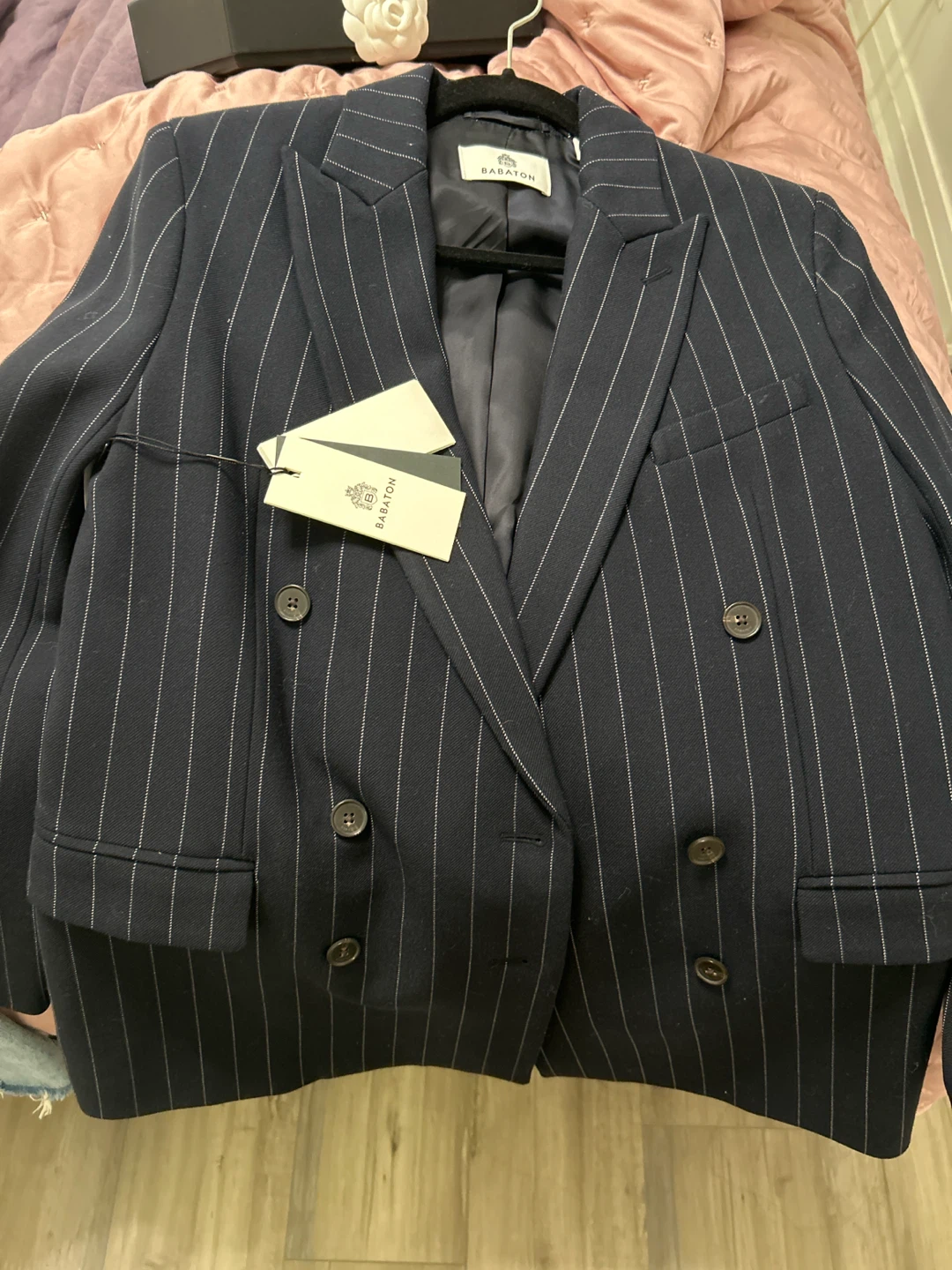 2xs Babaton Pinstripe Double-Breasted Blazer