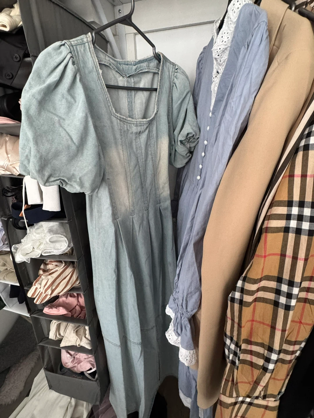 European made Light wash denim puff sleeve dress