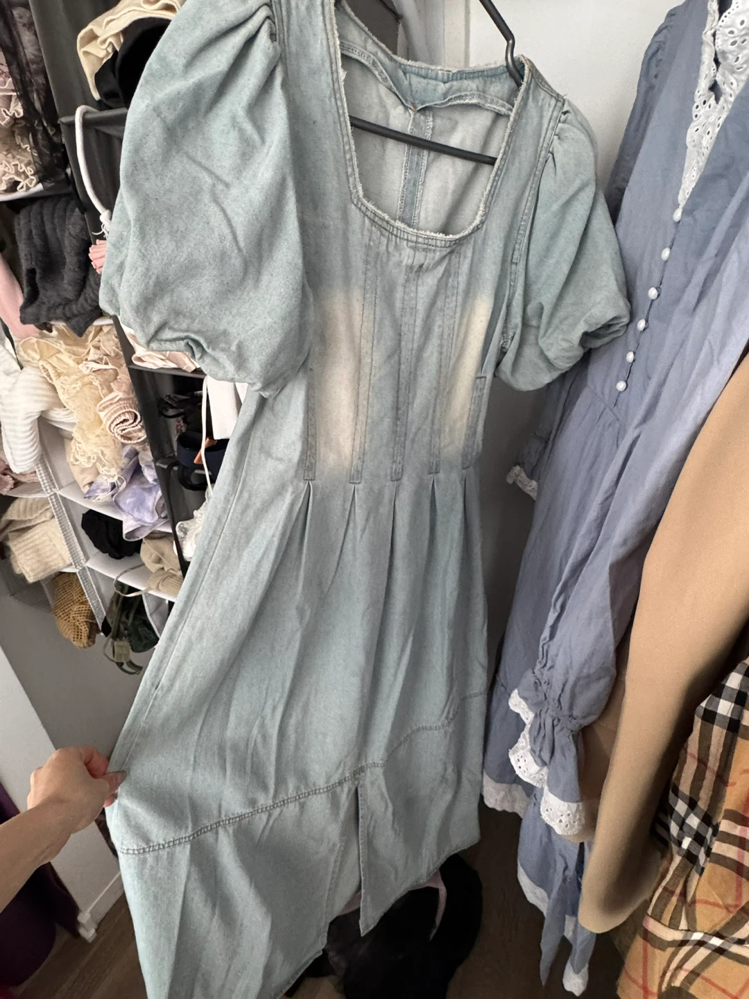 European made Light wash denim puff sleeve dress - photo 2