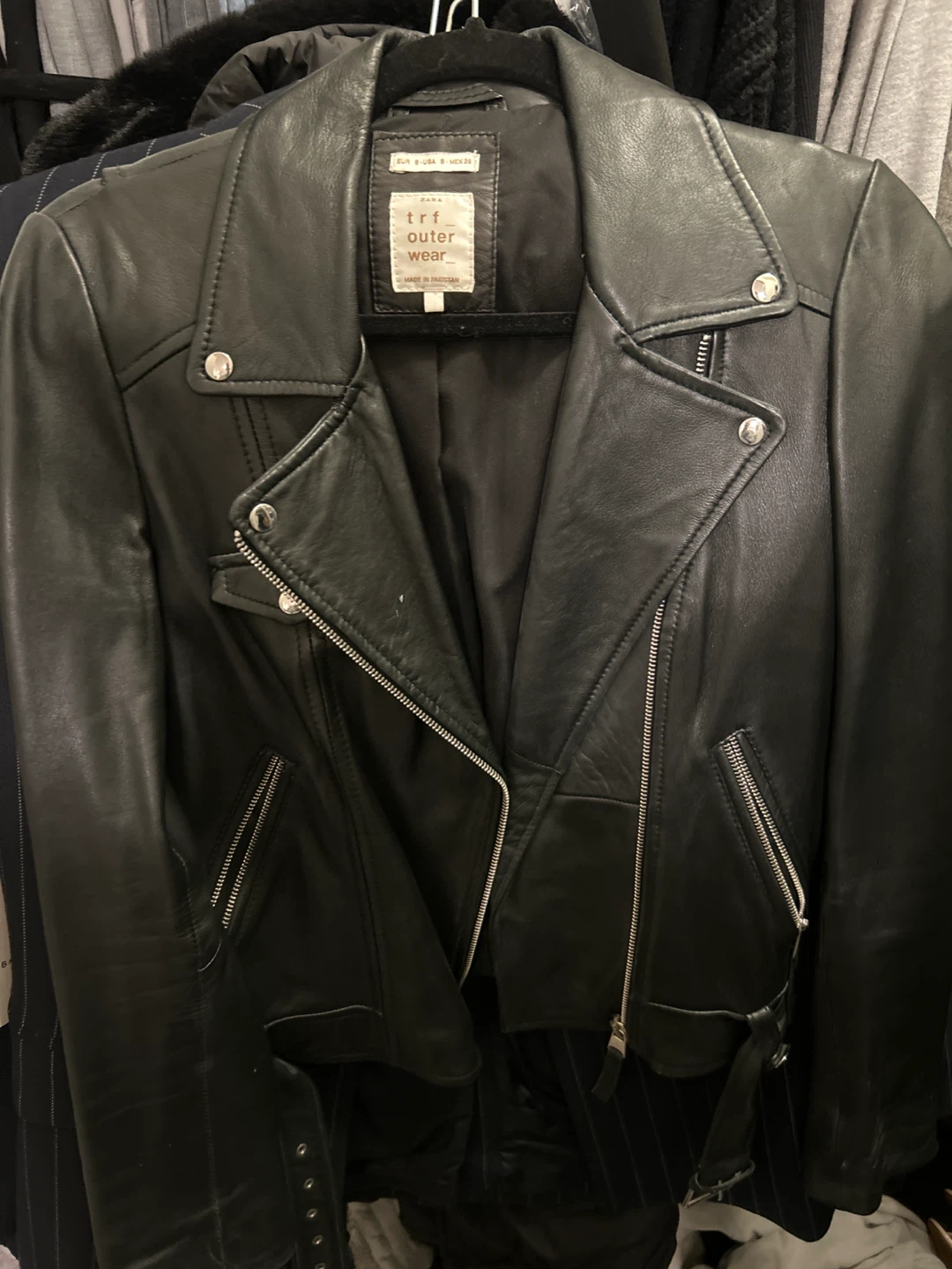 ZARA TRF Black Faux Leather Moto Jacket - Size S
