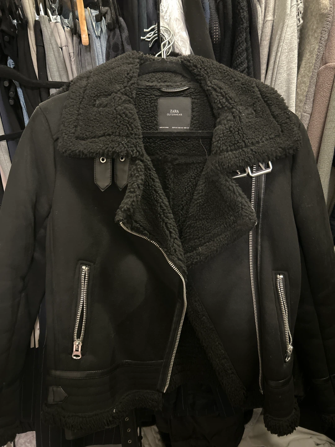 ZARA Outerwear Faux Shearling Biker Jacket