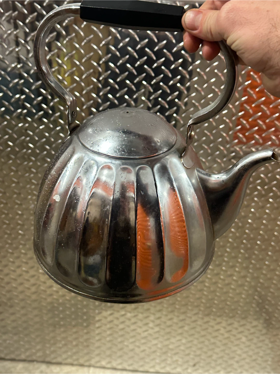 Vintage Simplex-Style Melon Rib Chrome Whistling Tea Kettle