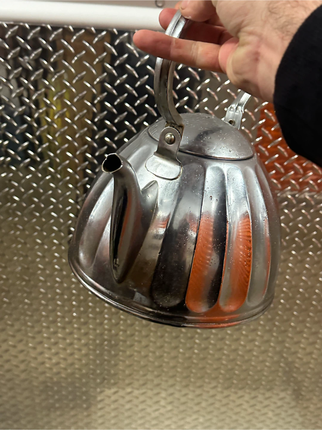 Vintage Simplex-Style Melon Rib Chrome Whistling Tea Kettle - photo 2