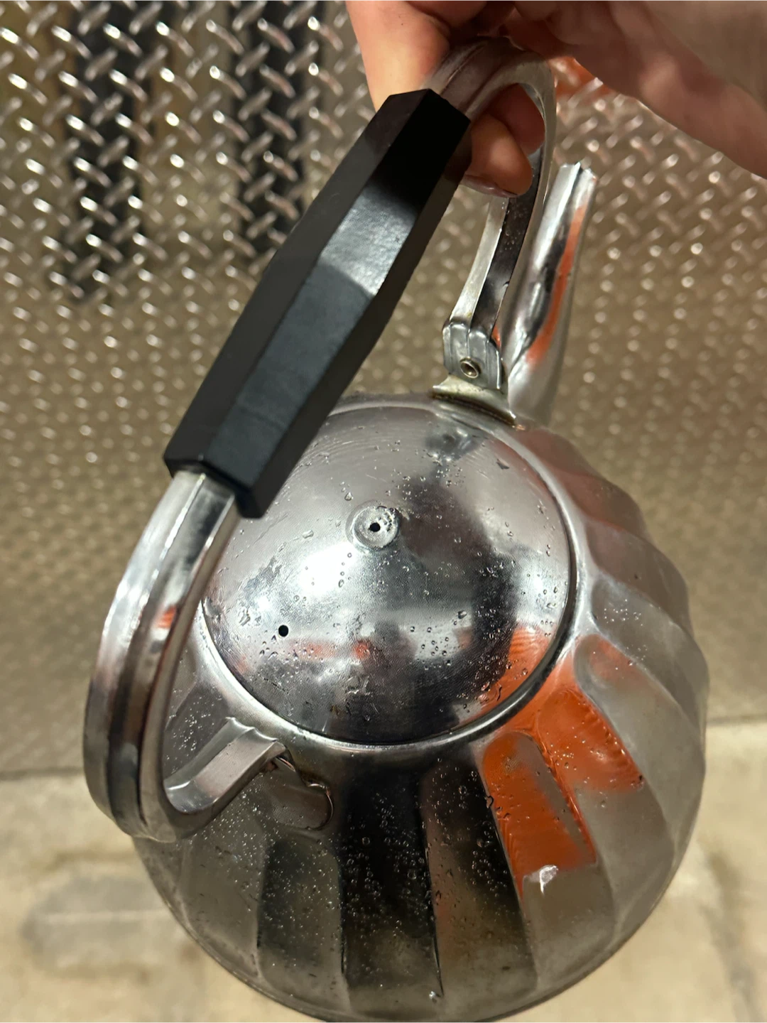 Vintage Simplex-Style Melon Rib Chrome Whistling Tea Kettle - photo 3