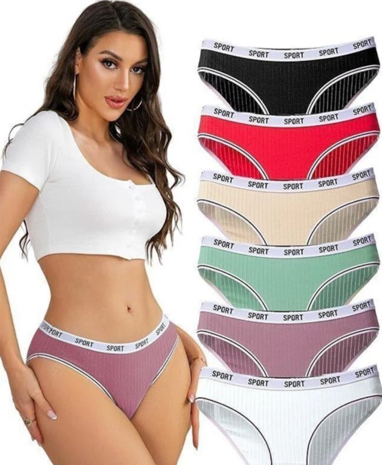 6- Pack Sport Waistband Ribbed Cotton Panties- new