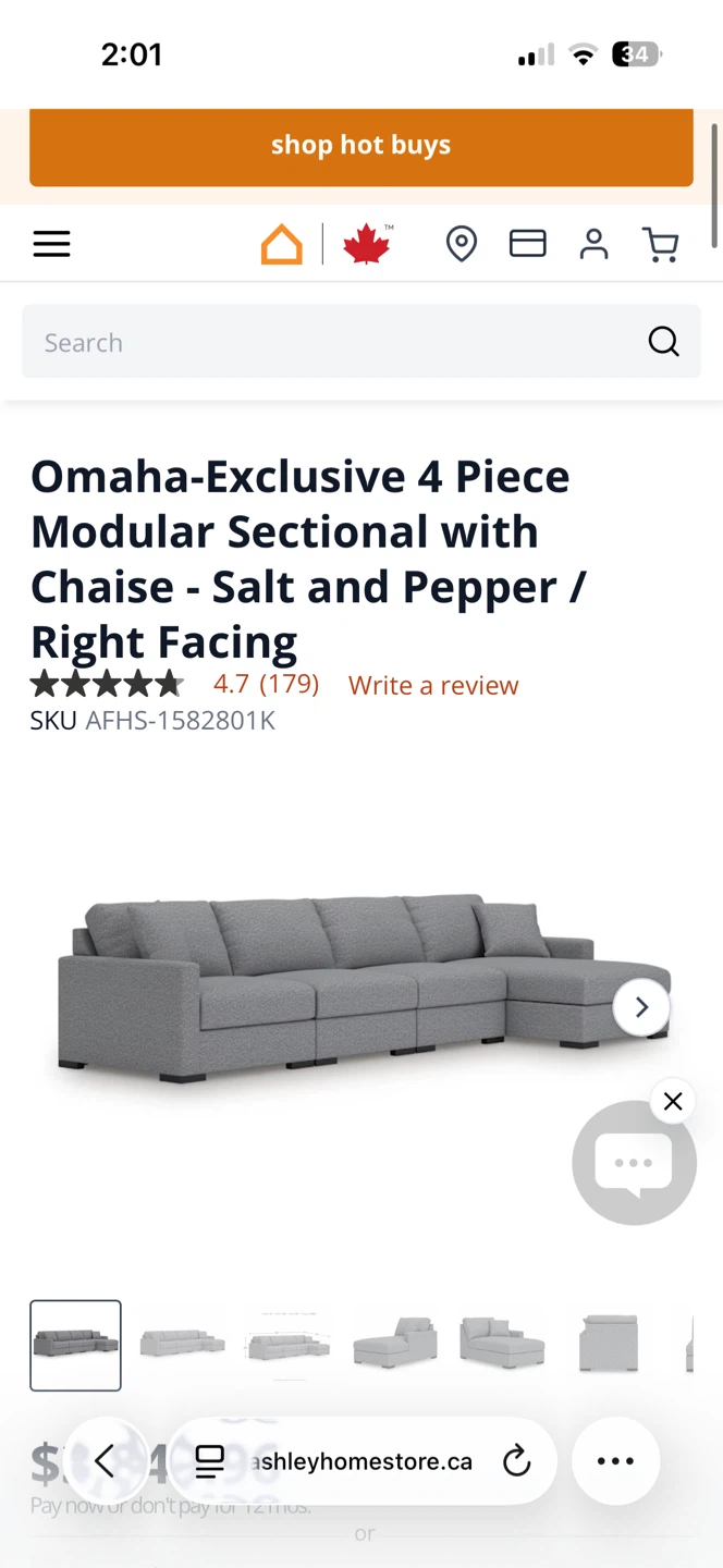 Omaha 4 Piece Modular Sectional - Salt and Pepper