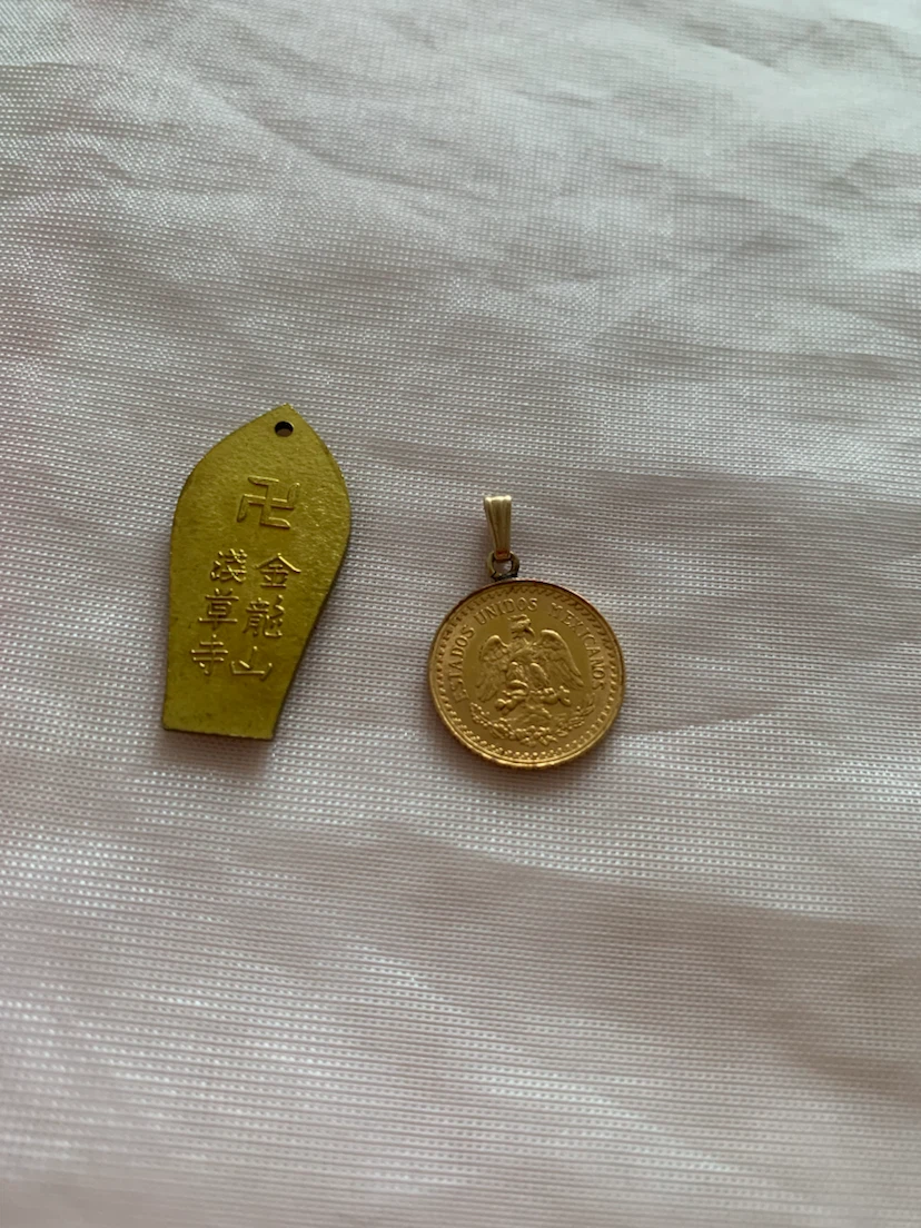 Mexican Coin Pendant and Japanese Buddhist Amulet - photo 2