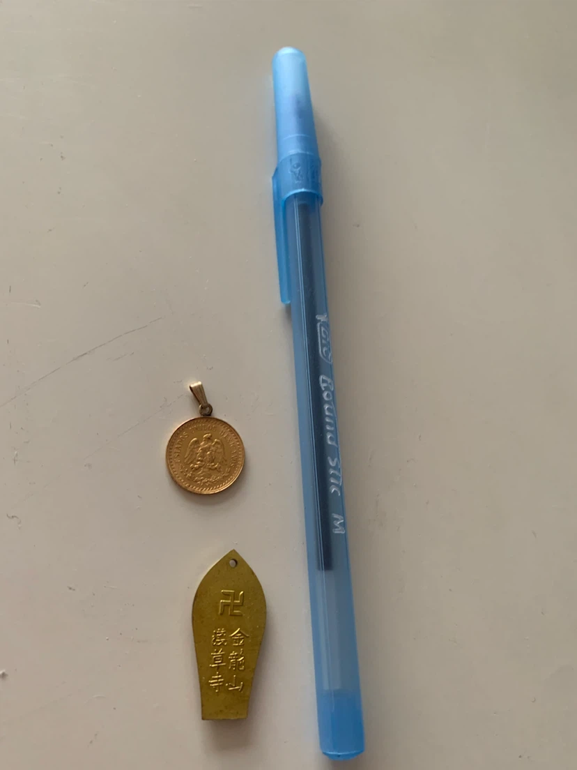 Mexican Coin Pendant and Japanese Buddhist Amulet - photo 3