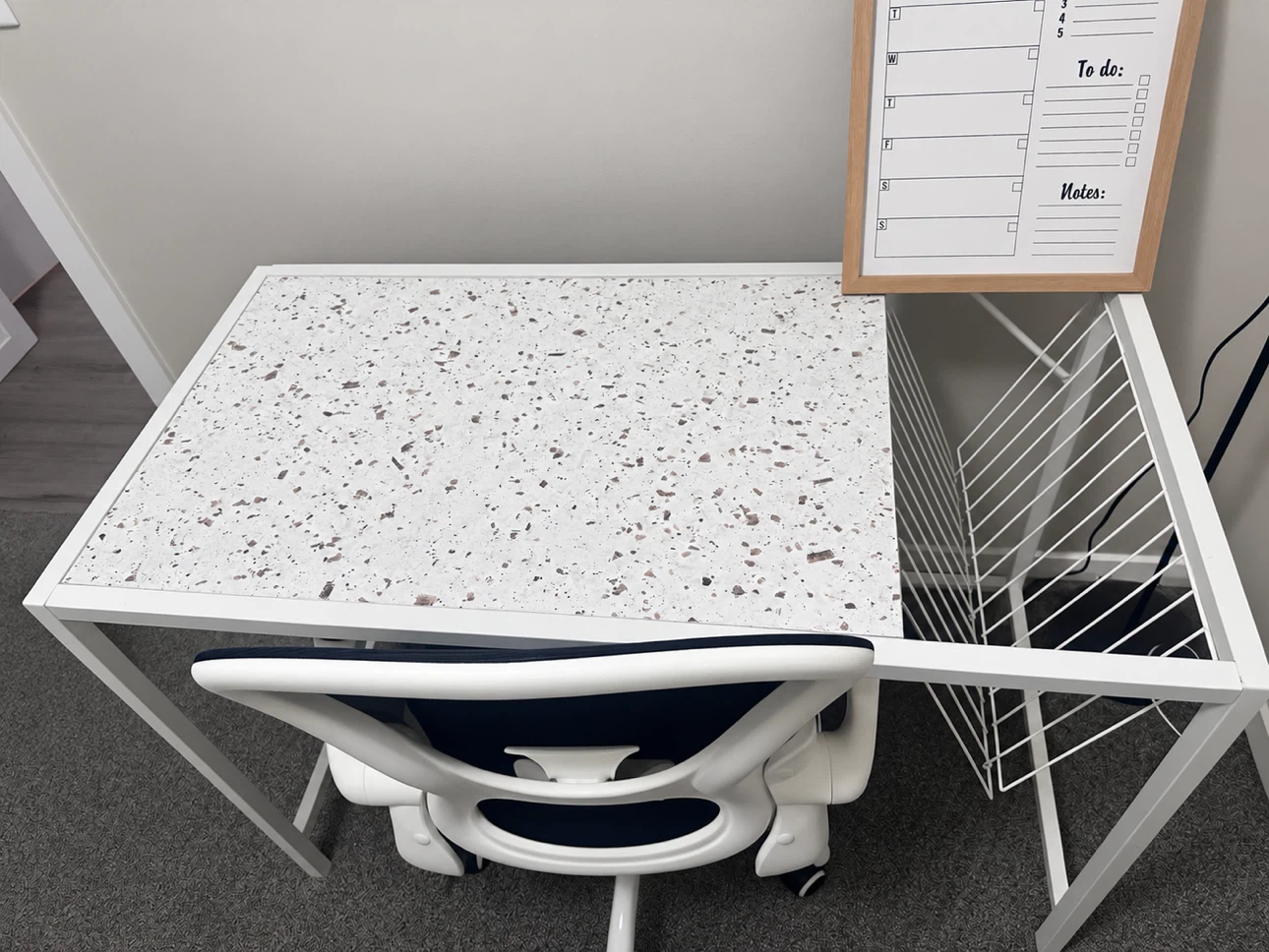 Study Table+Ergonomic Office Chair+ White 3-Drawer Organizer
