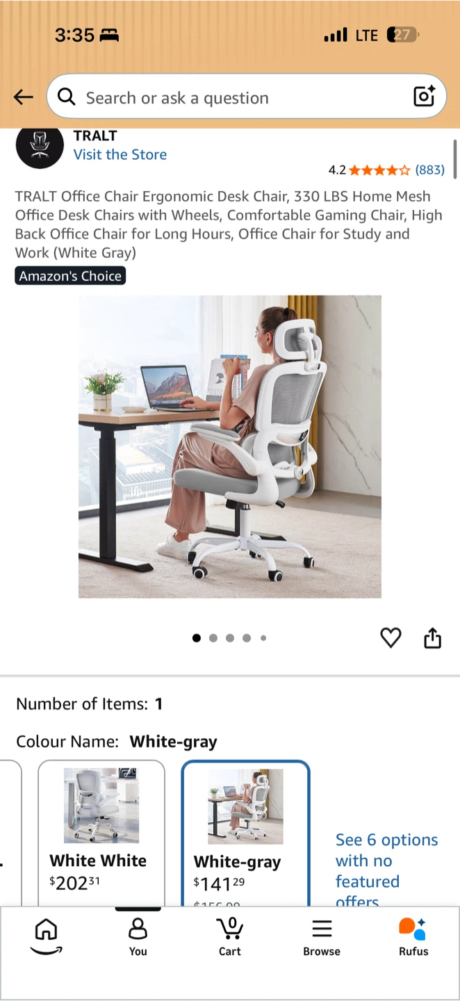 TRALT Ergonomic Office Chair – White/Gray - photo 3