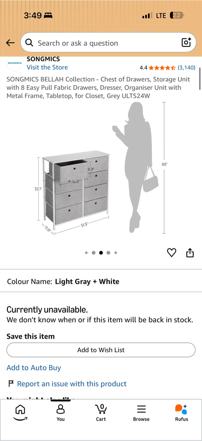 SONGMICS 8-Drawer Fabric Dresser – Light Gray & White - photo 3