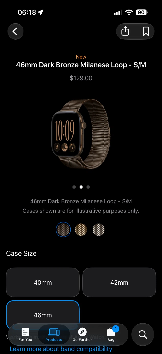Apple 46mm Dark Bronze Milanese Loop - S/M