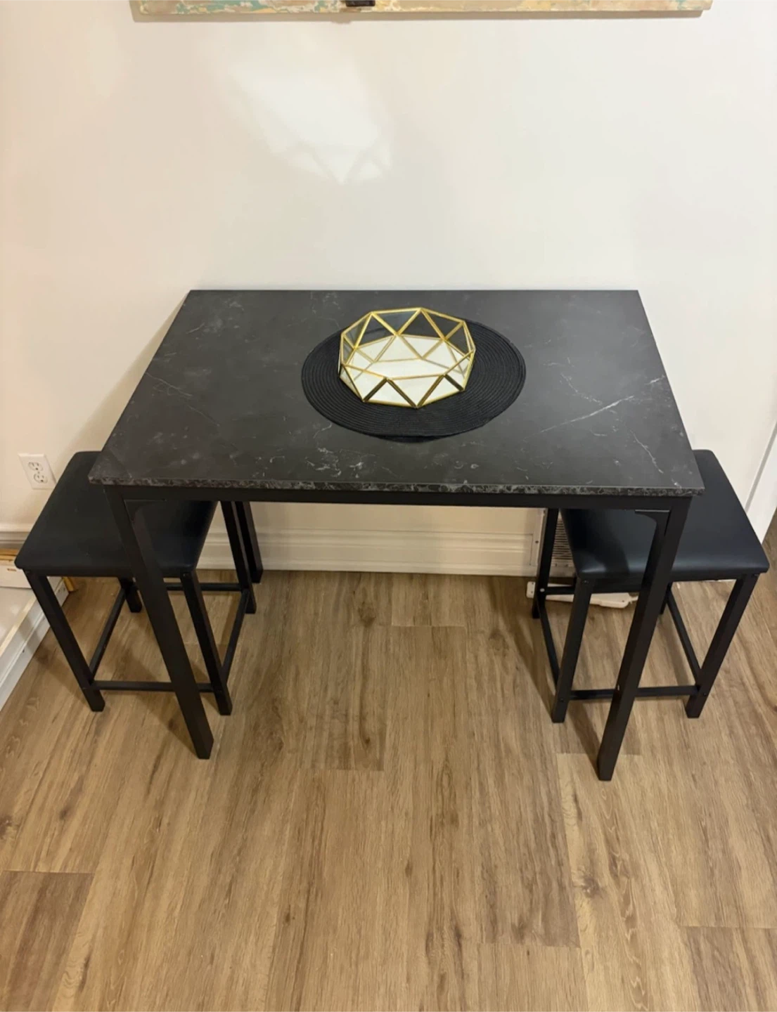 Black marble like Top Table and Two Stools (METAL)