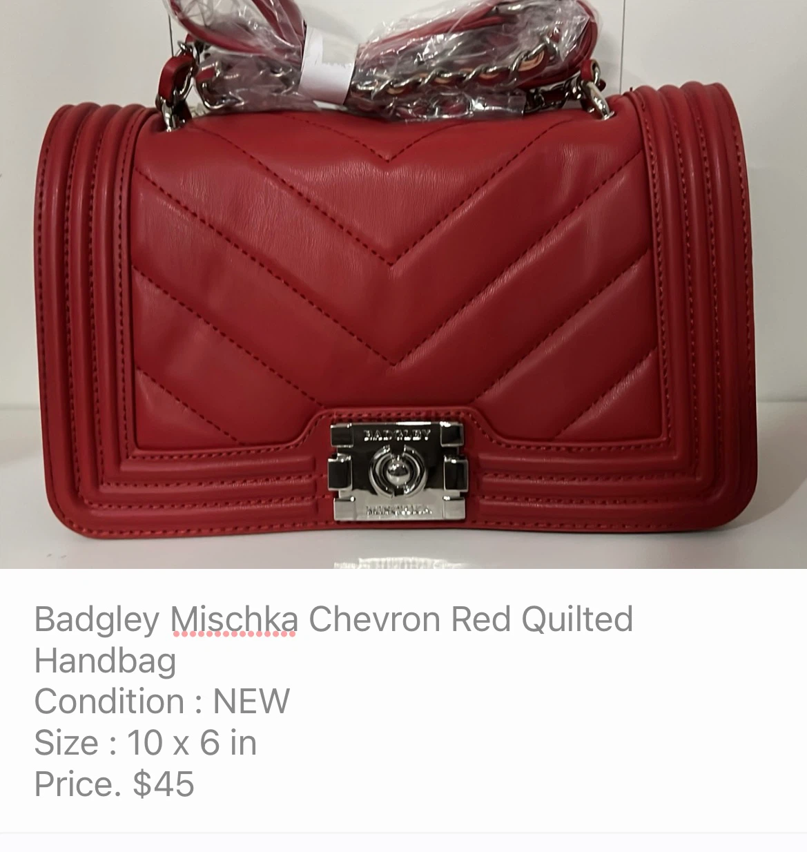 Badgley Mischka Chevron Red Quilted Handbag