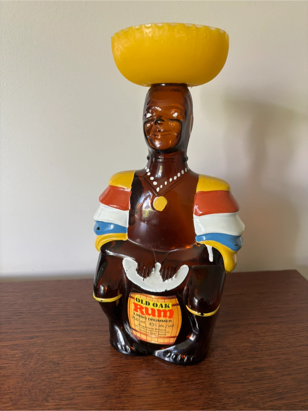 Vintage 1970s Oak Rum Limbo Drummer Bottle