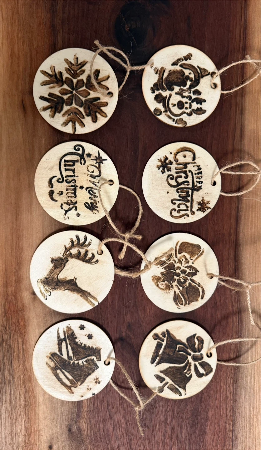 Handmade Wood Burned Christmas Ornaments