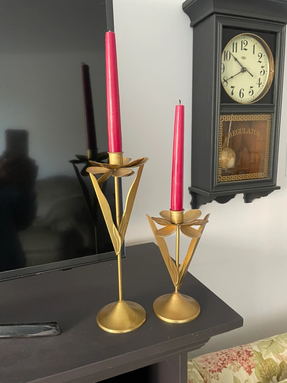 Set of Two Gold Flower Candle Holders