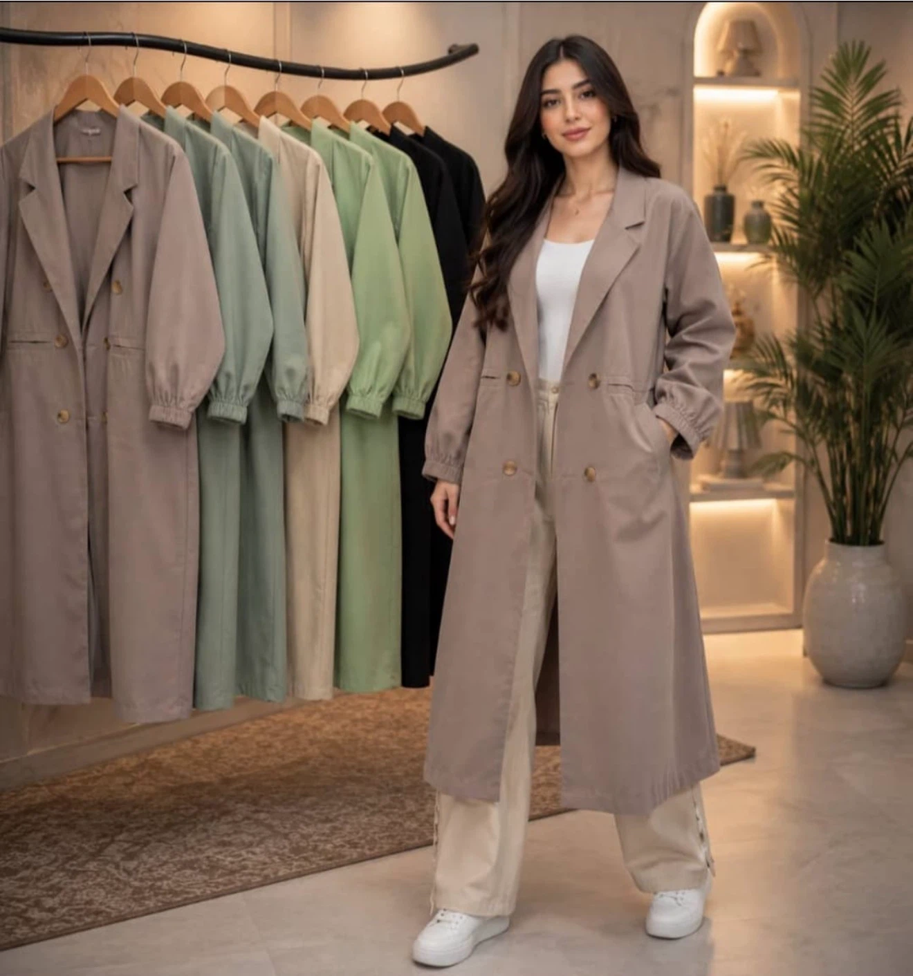 Beautiful canvas fabric Longline Double-Breasted Trench Coat