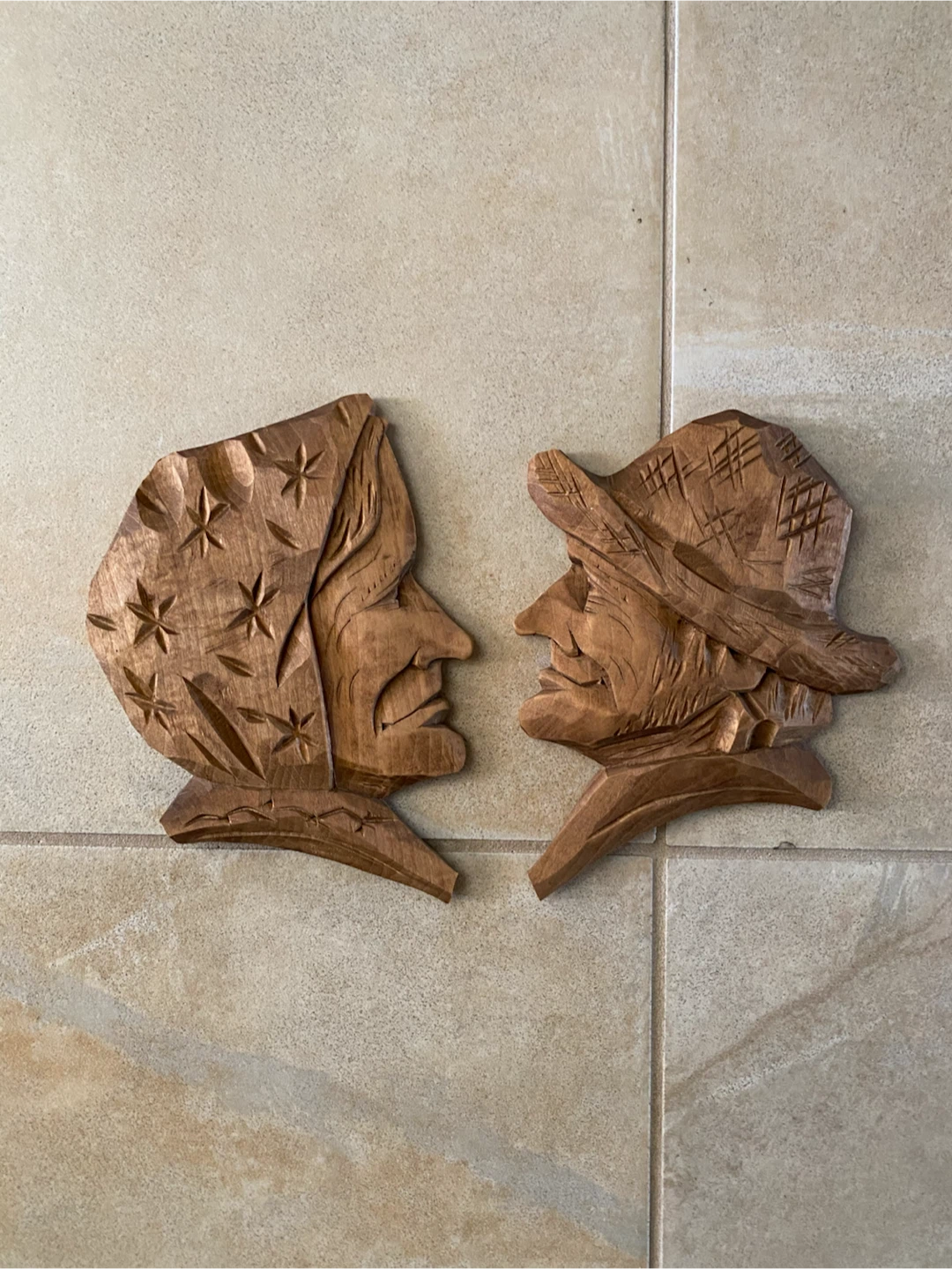 Vintage Hand-Carved Wooden Wall Plaques
