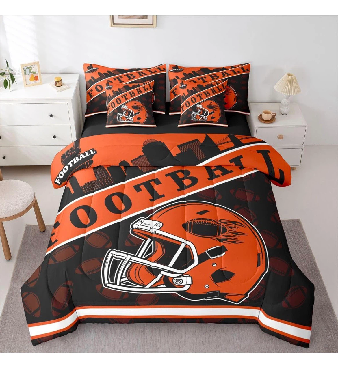 TWIN size 7 pcs Football Themed Bedding Set