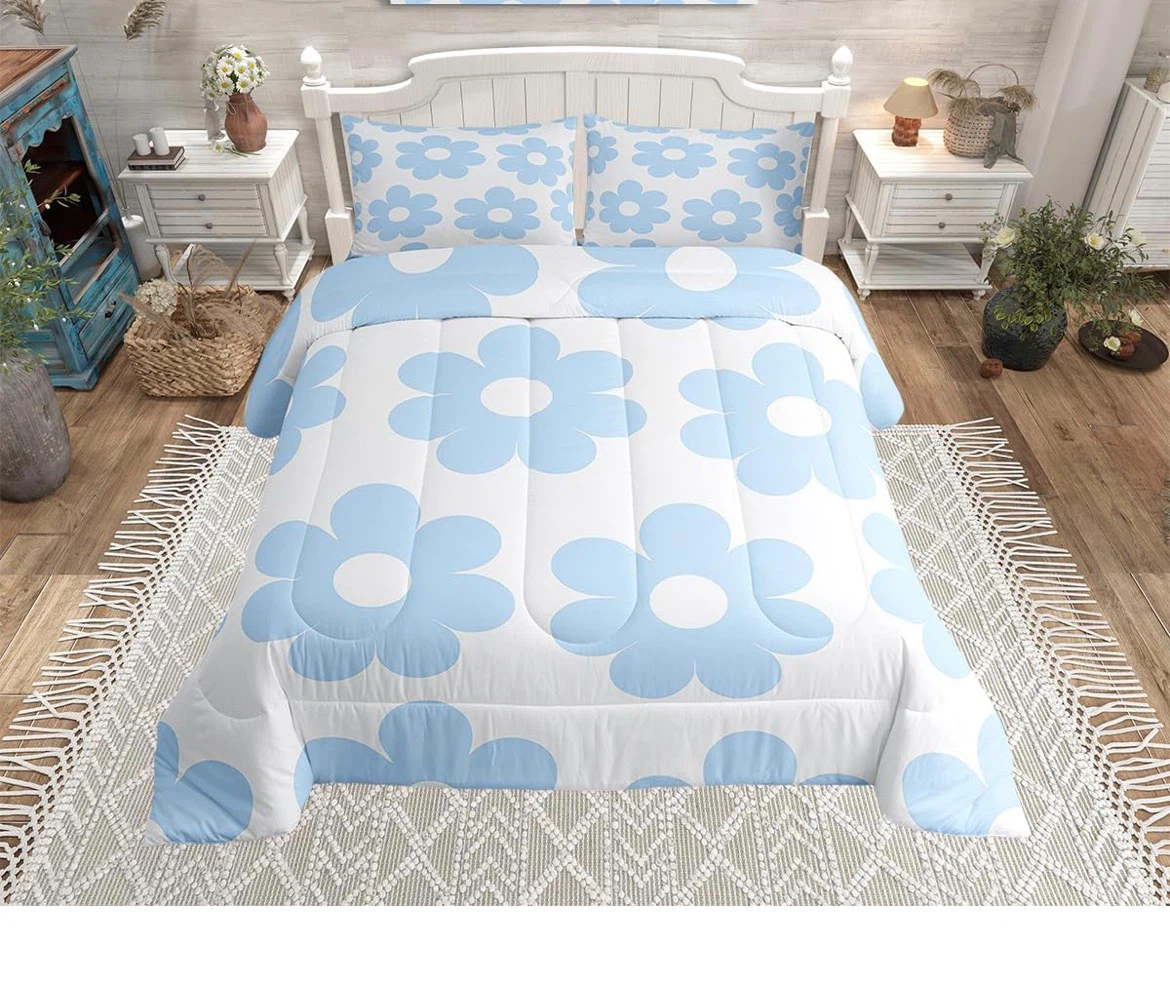 Blue and white floral print FULL/DOUBLE  size comforter set - photo 3