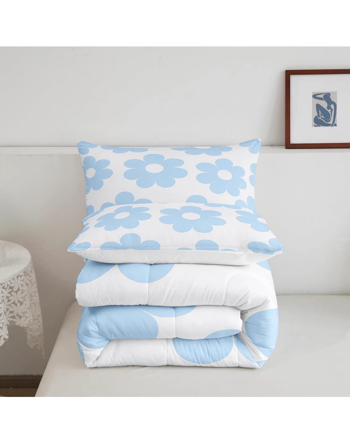 Blue and white floral print FULL/DOUBLE  size comforter set - photo 4