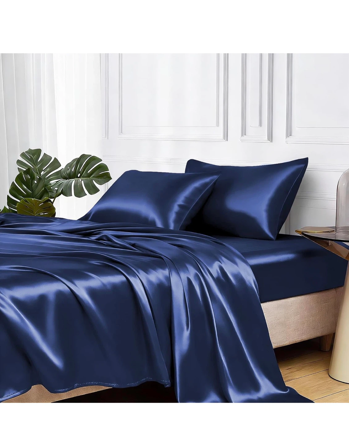 MR&HM King Satin Sheet Set - Navy Blue