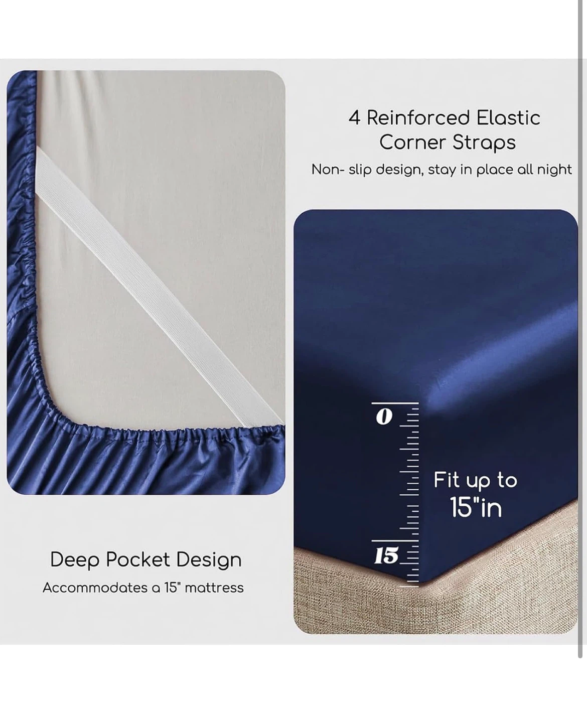 MR&HM King Satin Sheet Set - Navy Blue - photo 5