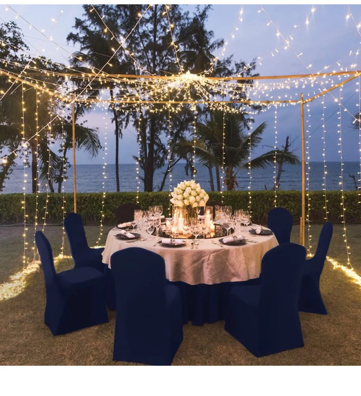 9 Navy Blue Stretch Chair Covers - photo 2