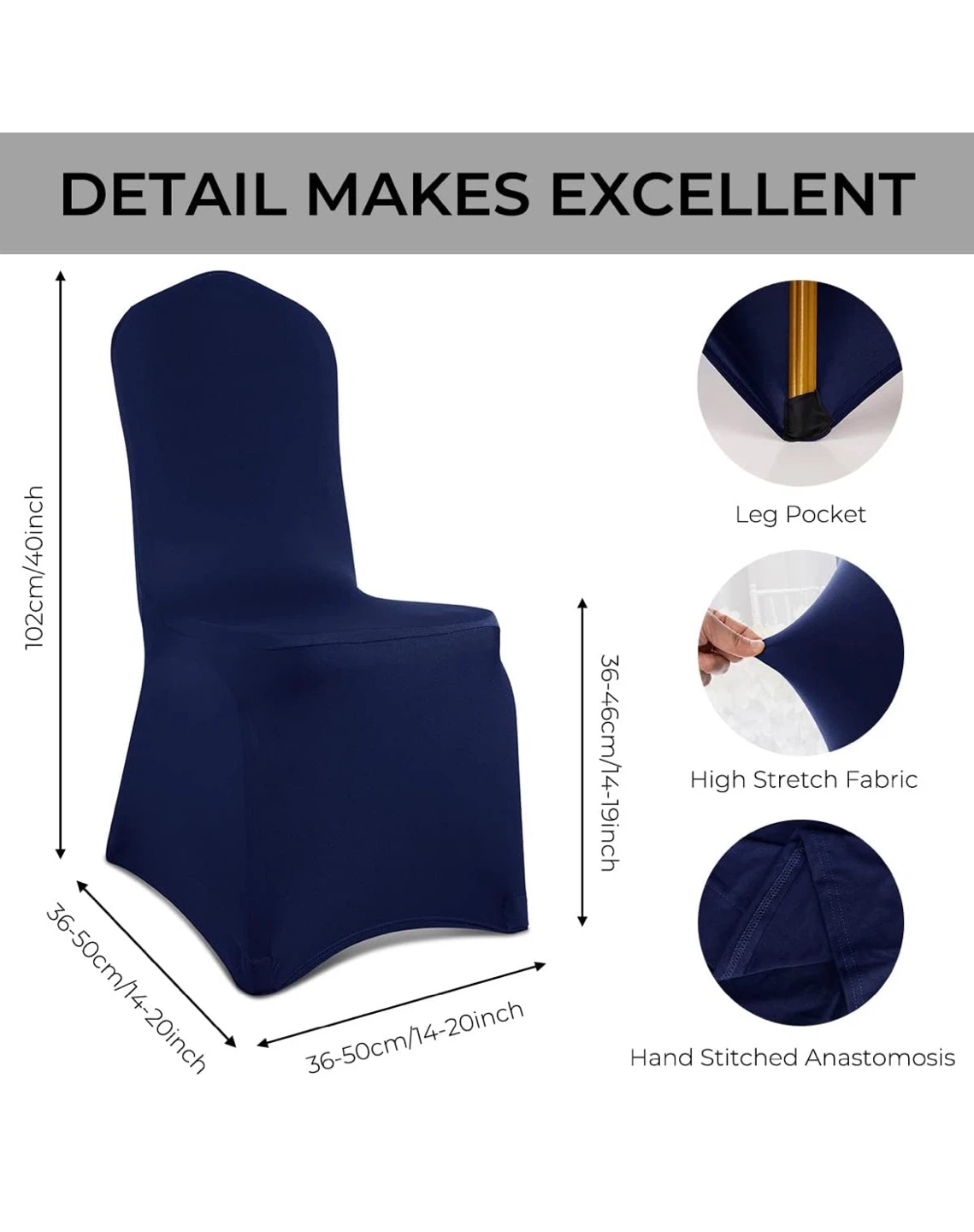9 Navy Blue Stretch Chair Covers - photo 3