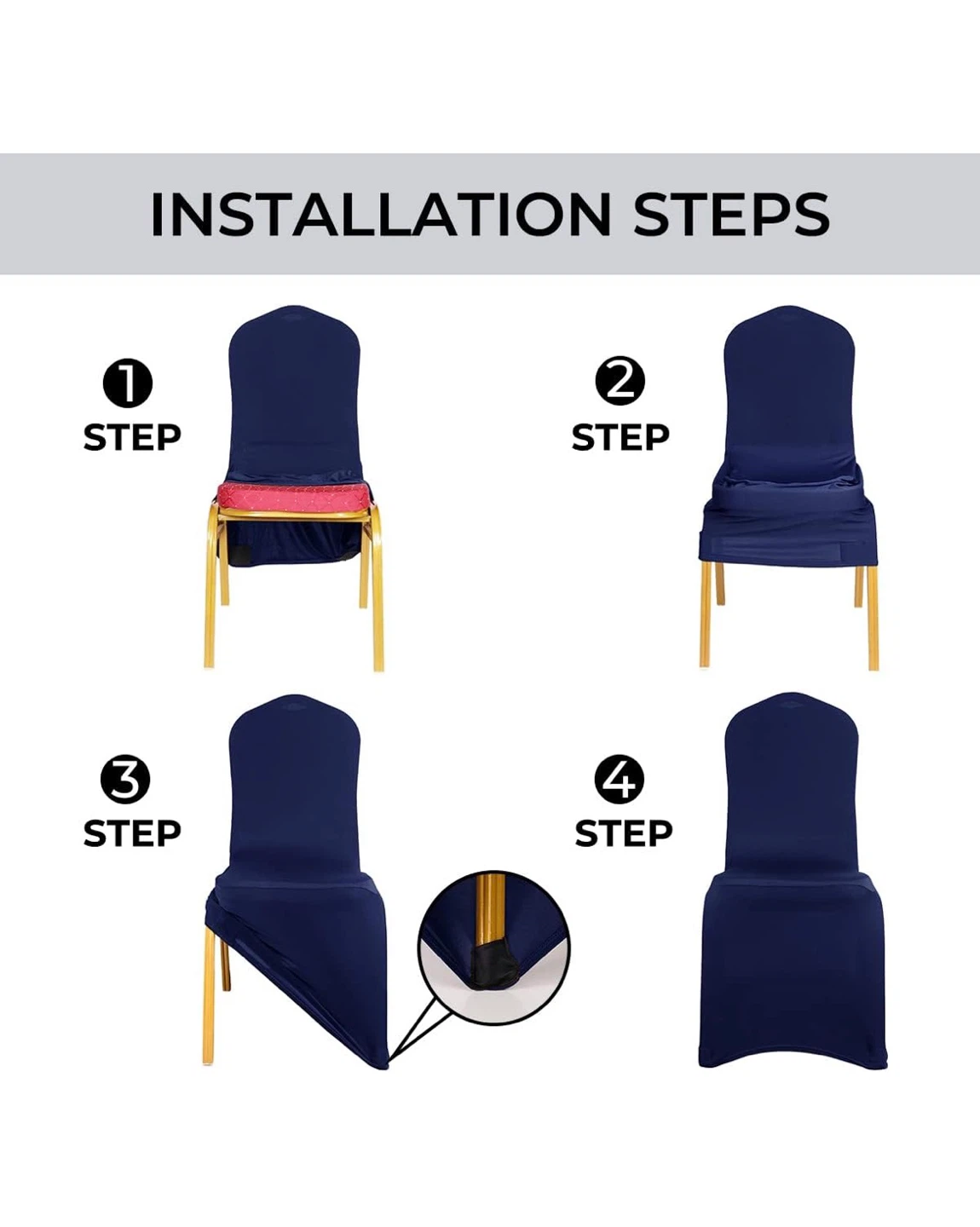 9 Navy Blue Stretch Chair Covers - photo 4