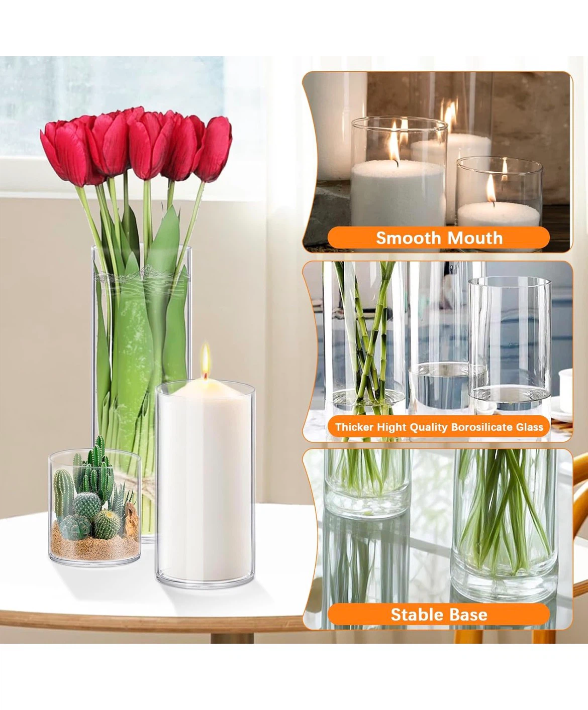18-Piece Borosilicate Glass Cylinder Vase Set - photo 3