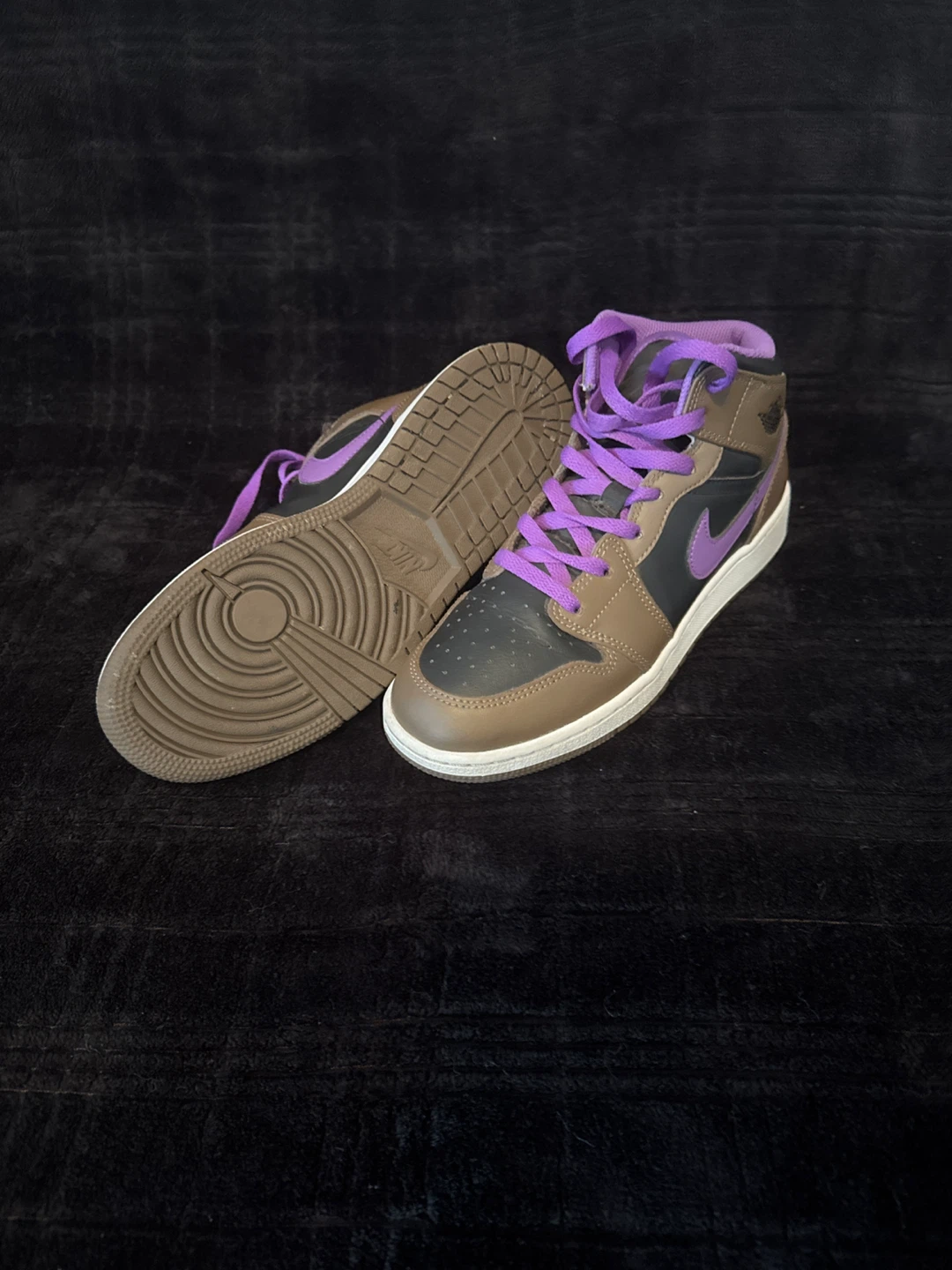 Nike Air Jordan 1 Mid Brown and Purple Shoes - photo 2