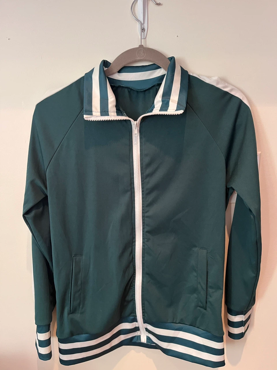 Green and White Striped Track Jacket