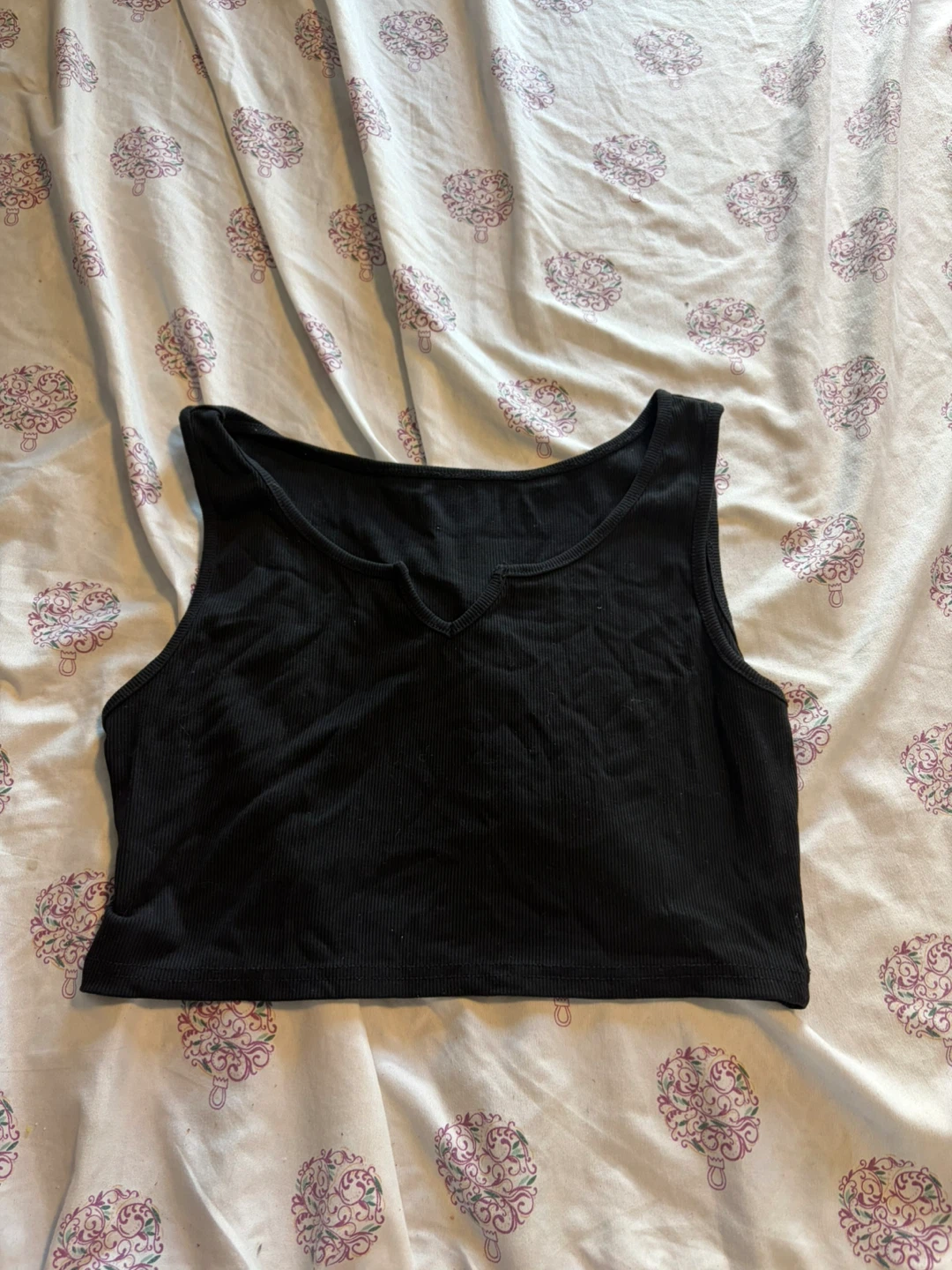 Black Ribbed Crop Tank Top