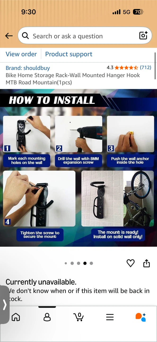shouldbuy Wall Mounted Bike Hanger Hook - photo 4