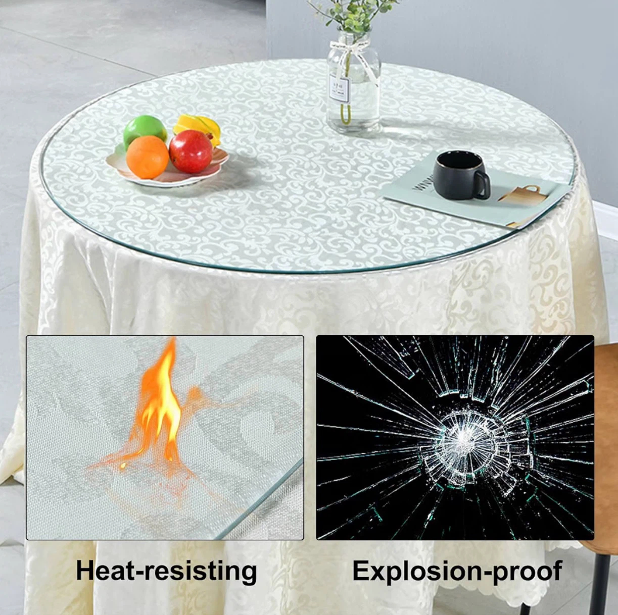 JUFU 48 Inch Round Tempered Glass Table Top - photo 2