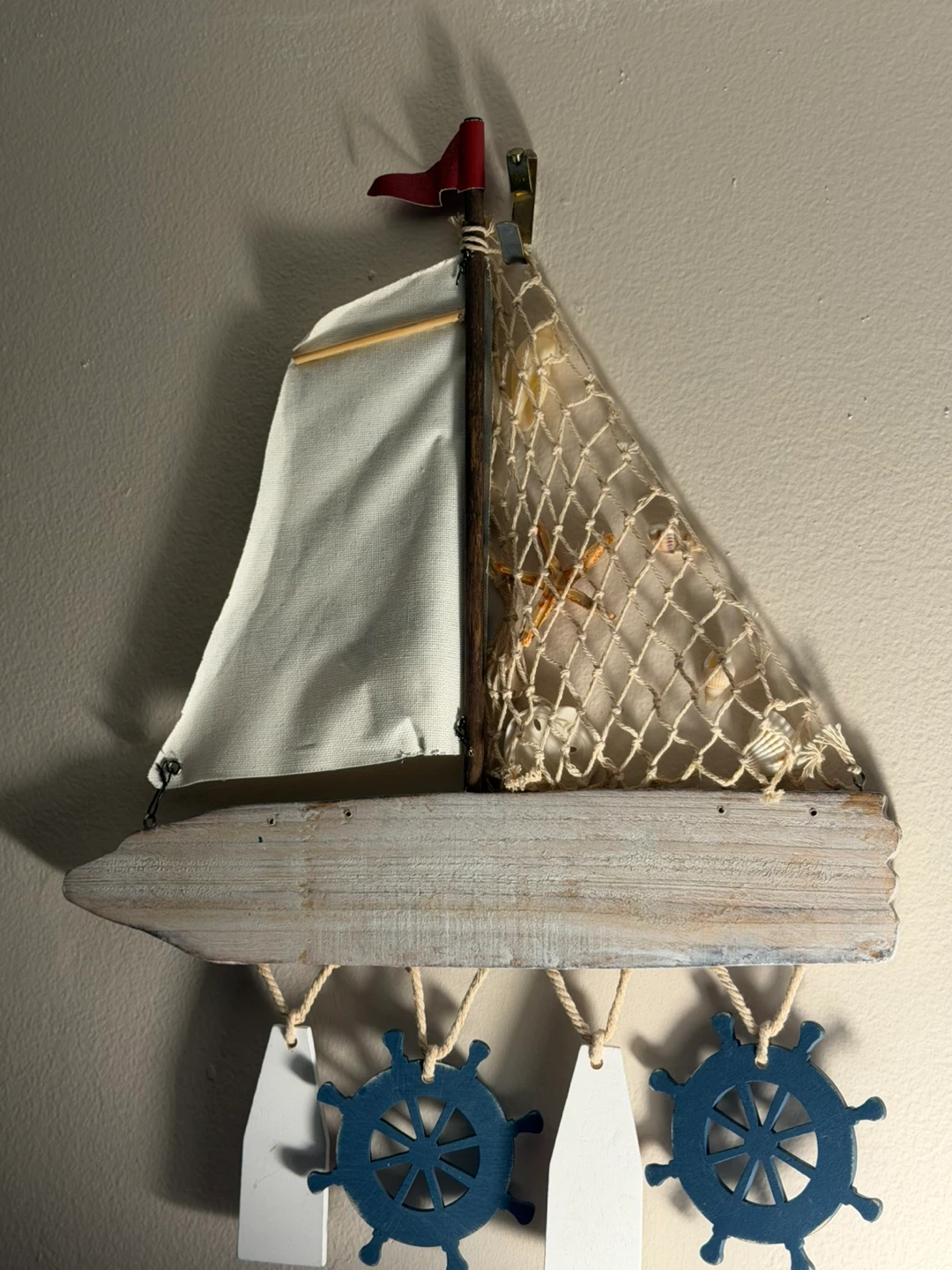 Set of 2 Nautical Wooden Sailboat Wall Hanging Decor (12” Tall) - photo 2