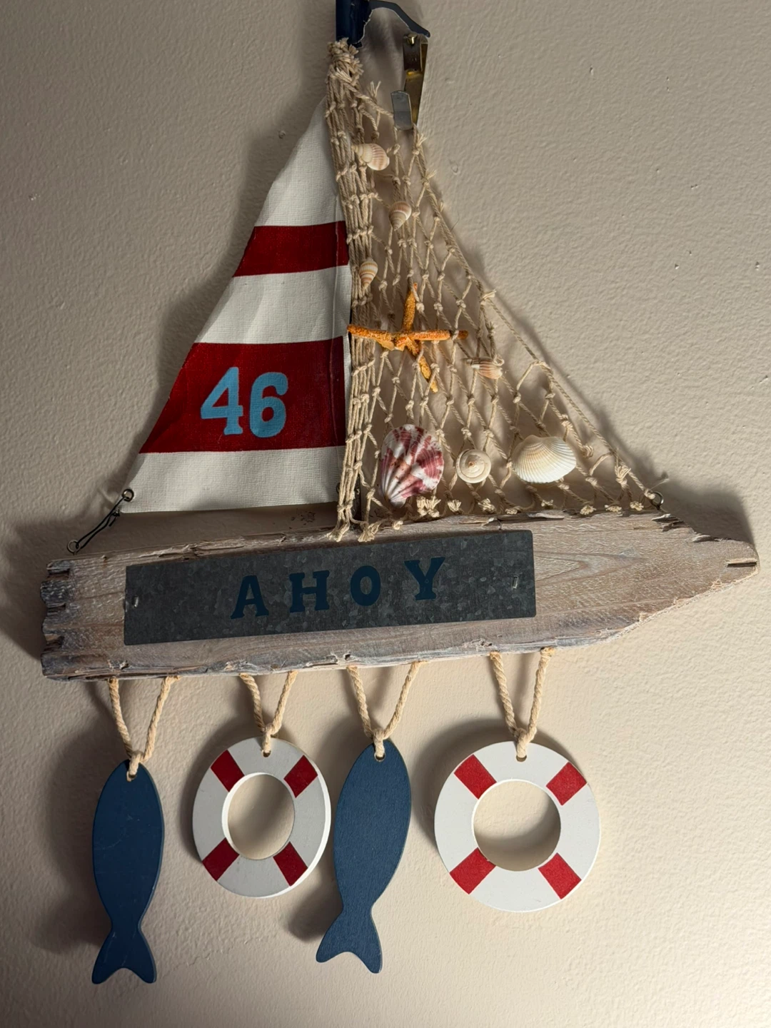 Set of 2 Nautical Wooden Sailboat Wall Hanging Decor (12” Tall) - photo 3