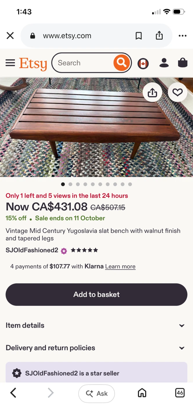 Vintage Mid-Century Slat Bench MCM - photo 5