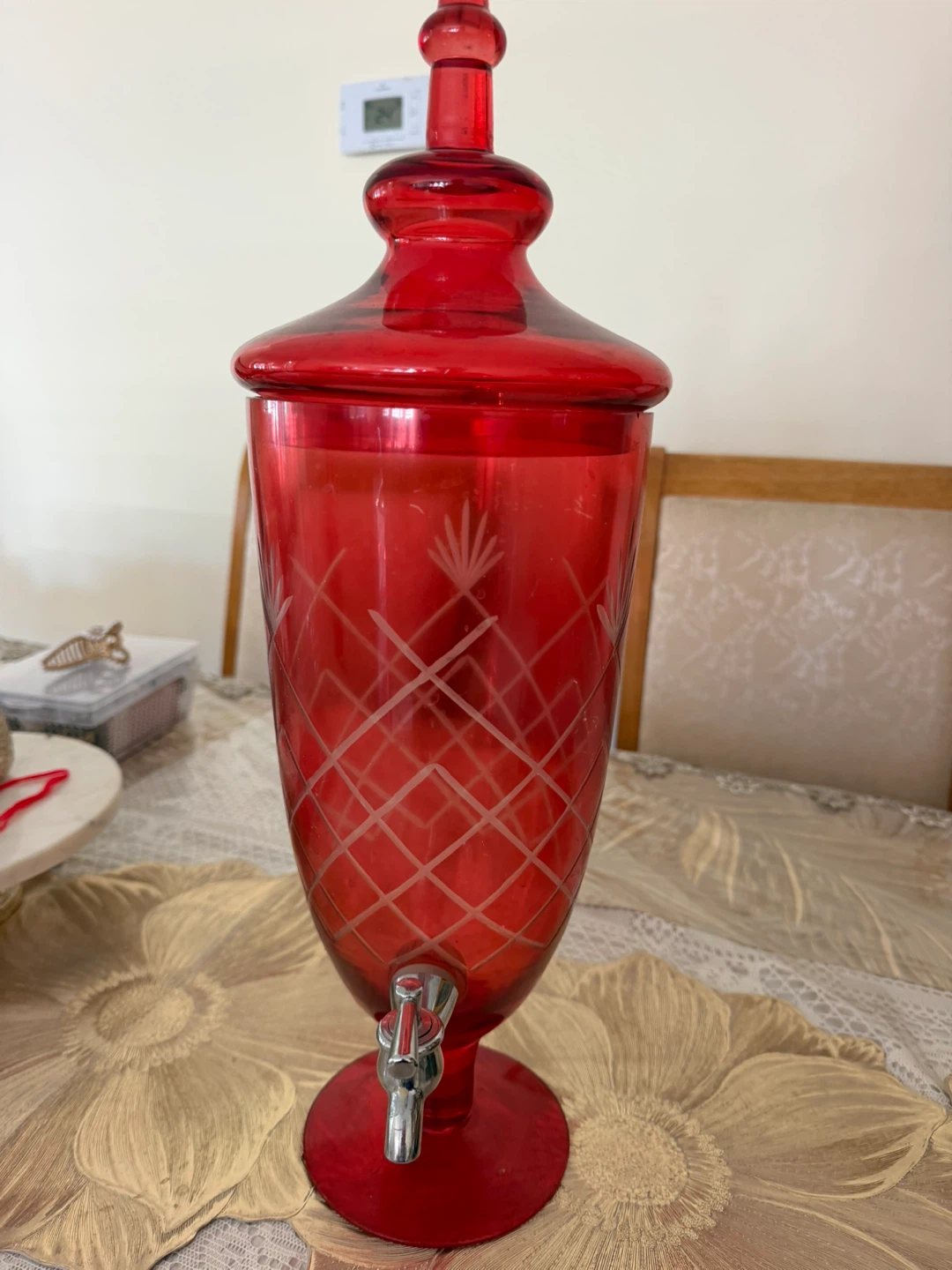 Red Glass Beverage Dispenser