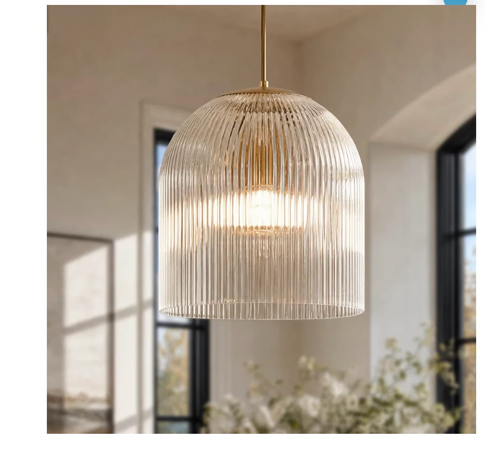 13" Ribbed Glass Pendant Light
